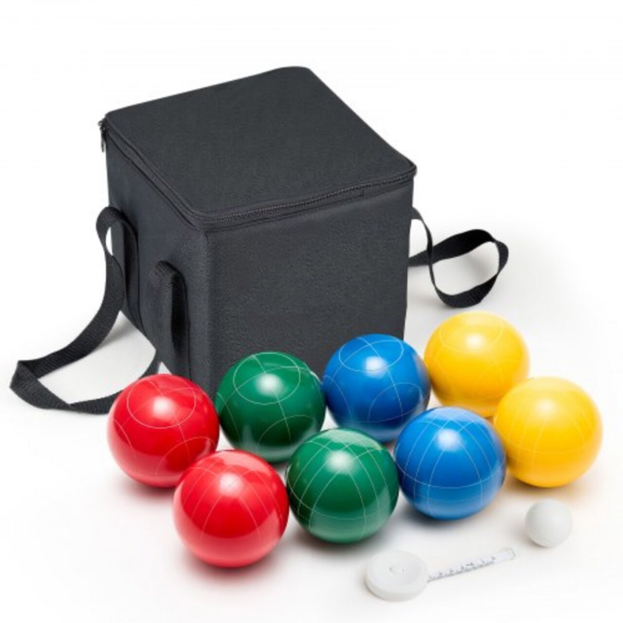 Premium Bocce Ball Set 107mm Resin Balls with Pallino Measuring Rope and Carry Bag Outdoor Lawn